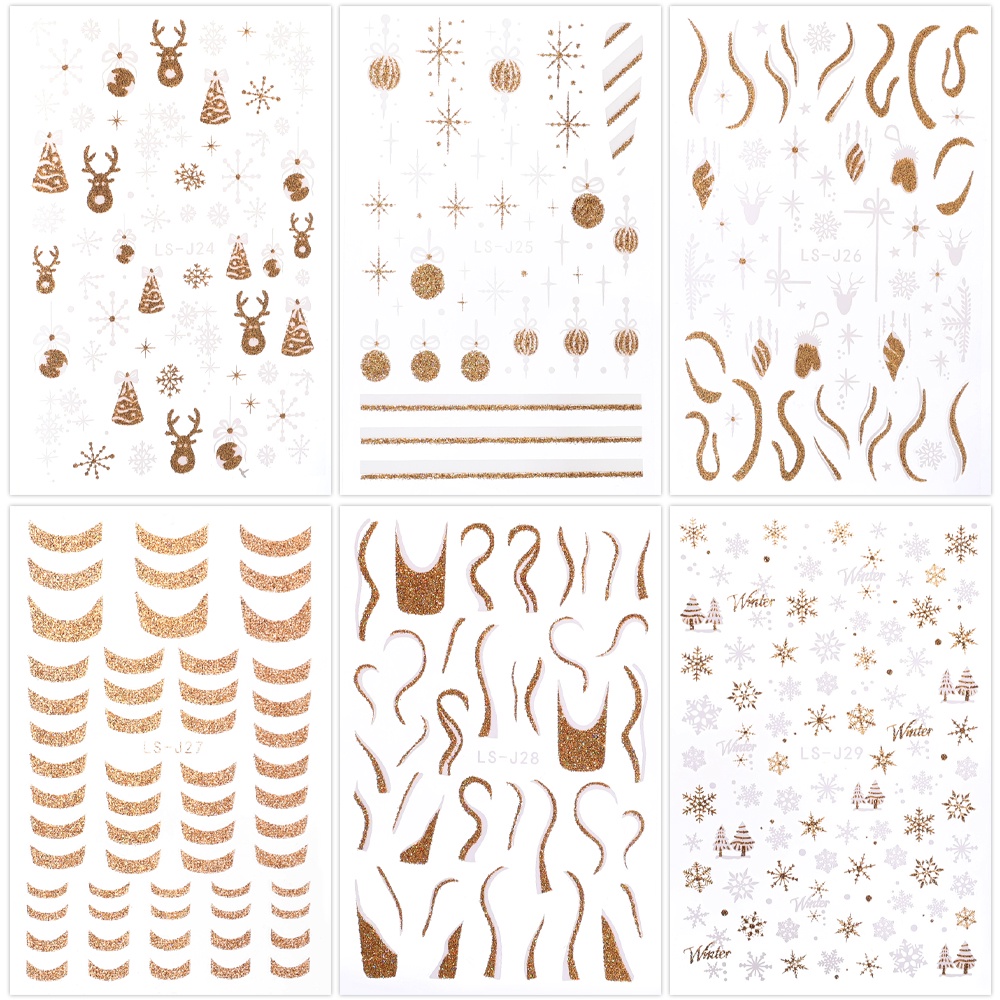 Stiker Kuku Motif Natal 3D Warna Emas / Silver