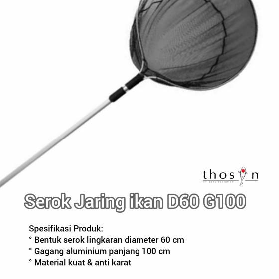 Jaring serok penangkap ikan koi besar D60 diameter 60 cm gagang 100 cm