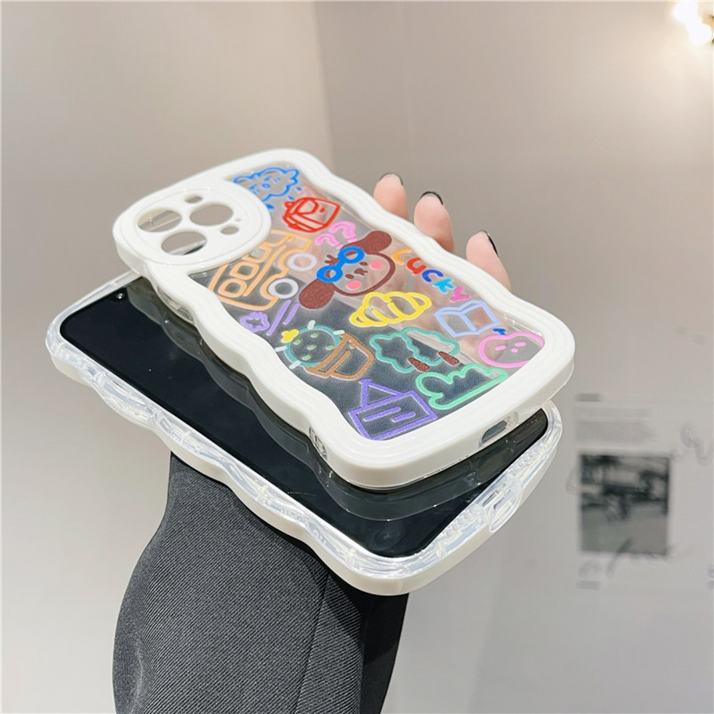 Soft Case Bening Pola Gelombang Graffiti Untuk 14 13 12 11 Pro Max 7 8 Plus XR X XS Max SE 2020 2022