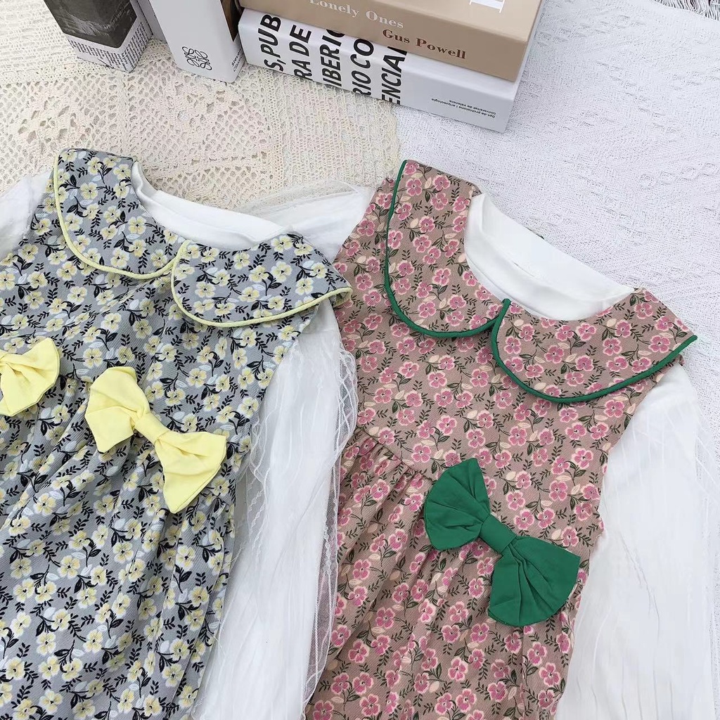 【Baru Datang】(0-4 Tahun )QZ-106 Dress Anak Cewek premium + Baju Lengan Panjang Motif Bungga TERMURAH