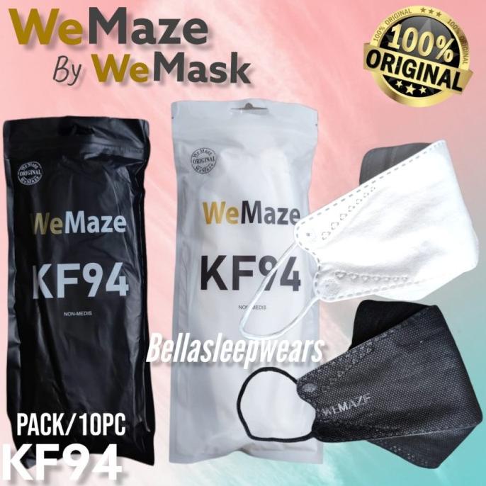 WEMASK KF94 BLACK WHITE- MASKER PREMIUM KF94 WEMASK 4PLY HITAM PUTIH t-bellamaskid Ayo Beli