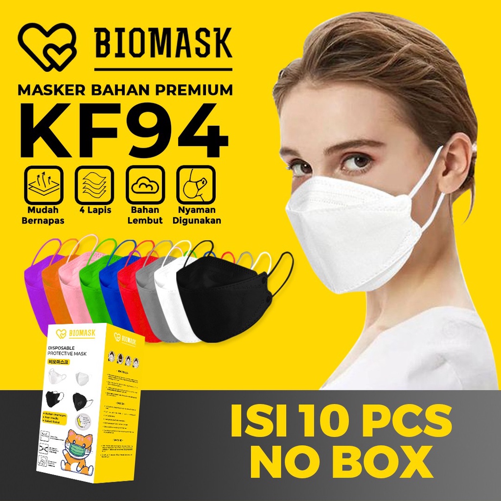 [Ingatkan Diskon] BIOMASK - Masker KF94 EVO Korean Style 4ply - 10Pcs Hitam / Putih / Abu / Biru Mud