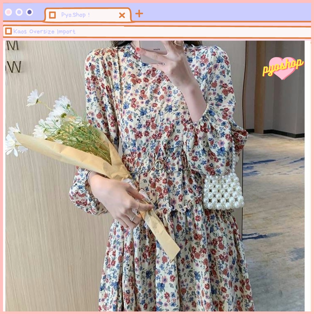 Dress Flower Midi Casual Korean Import L/XL/2XL