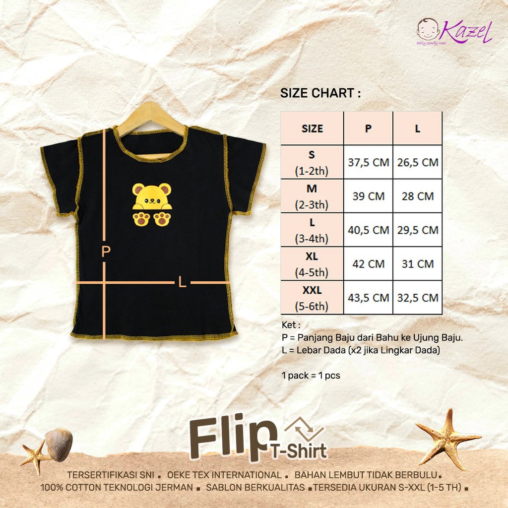 1 Pcs Kazel Tshirt Flip Tshirt Motif Sablon Baju Anak Pakaian Anak Perempuan 1 - 5 Tahun