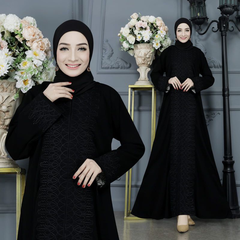 ALMA ABAYA HITAM BORDIR DUBAI 75 BLACK (BUSUI)