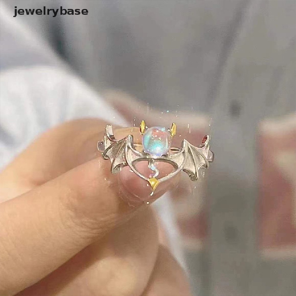 Cincin Desain Angel Devil Moonstone Warna Silver Untuk Pria Dan Wanita 2022