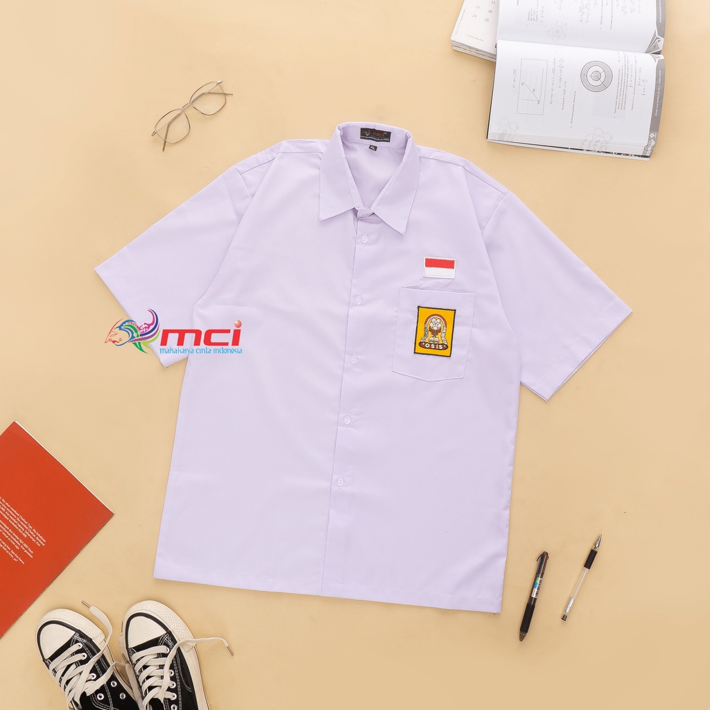 Atasan OSIS SMP Putih Lengan Pendek Bordir