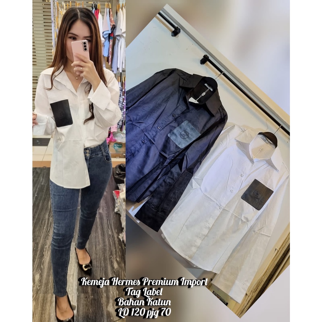 Atasan Branded Import Kemeja Wanita HER Premium Katun Jumbo