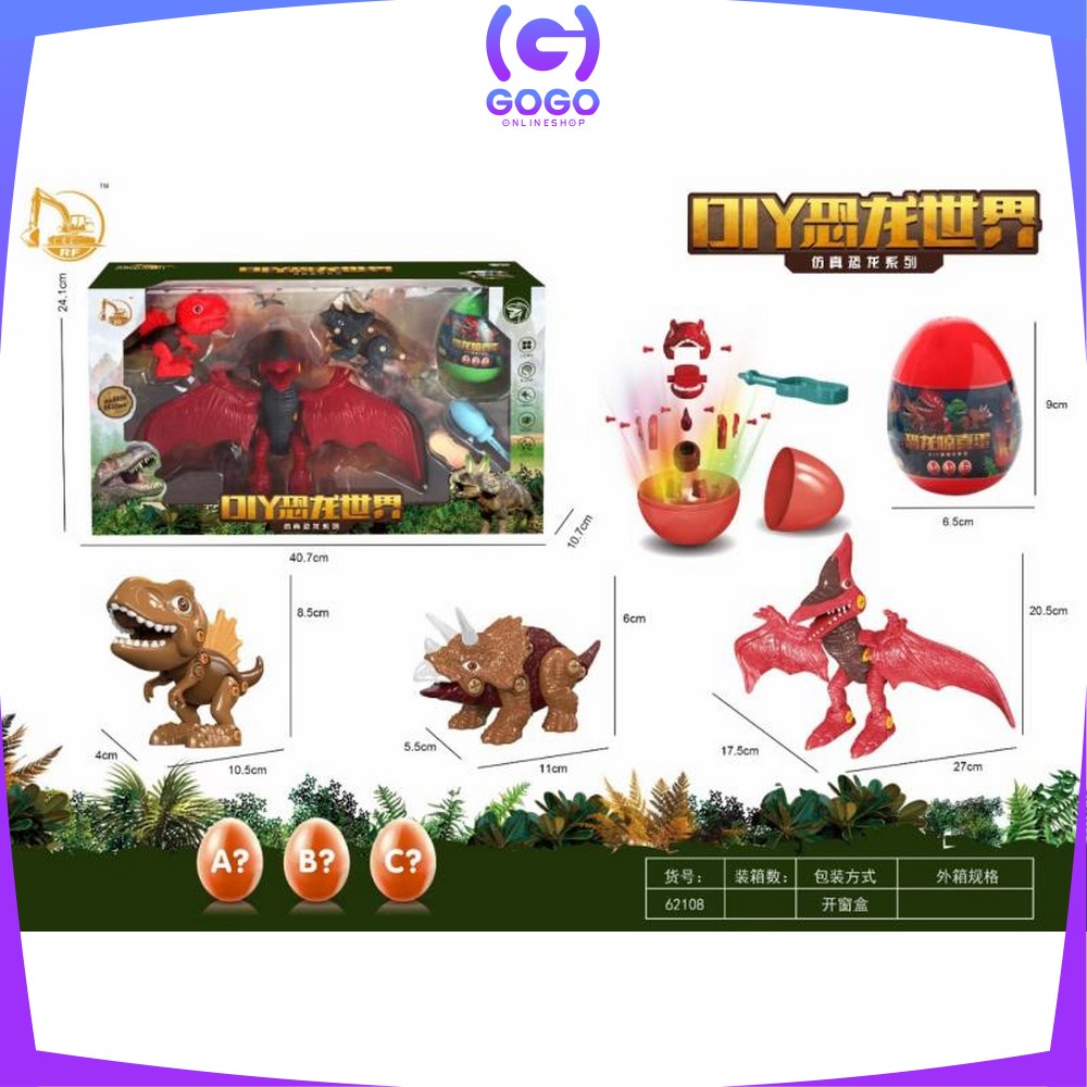 GOGO-M141 Mainan Anak Dinosaurus Set Mainan Telur Kejutan Dino Trex Bongkar Pasang Mainan DIY Anak