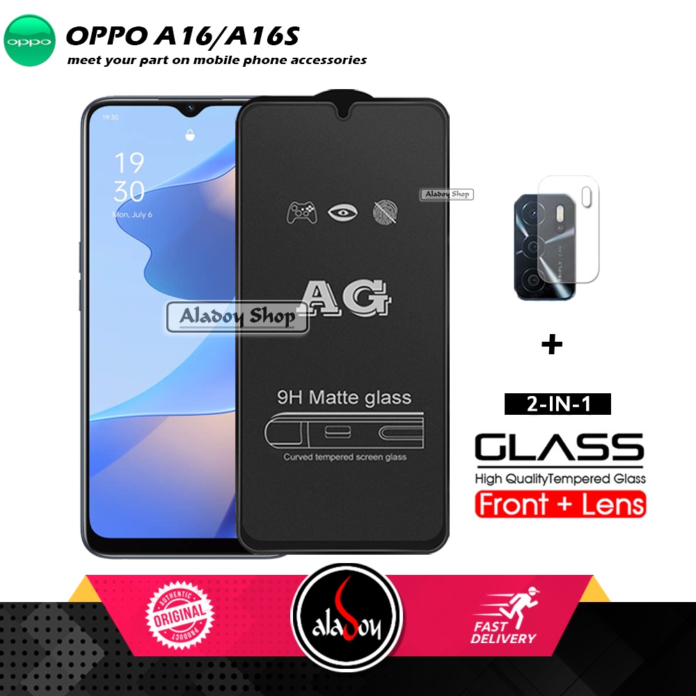 Oppo A16/A16S PAKET 2IN1 Tempered Glass Matte Anti Glare Full Layar dan Tempered Glass Kamera