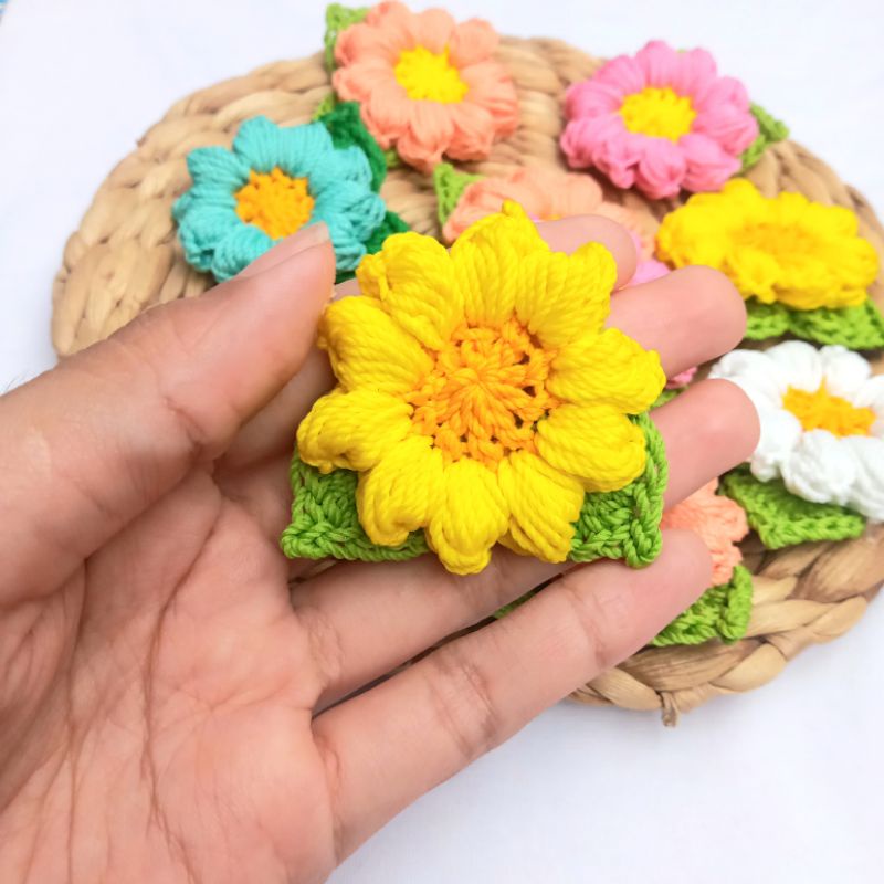 Bunga Rajut Peach-Kuning Bros Bunga | Bahan aksesoris DIY Craft