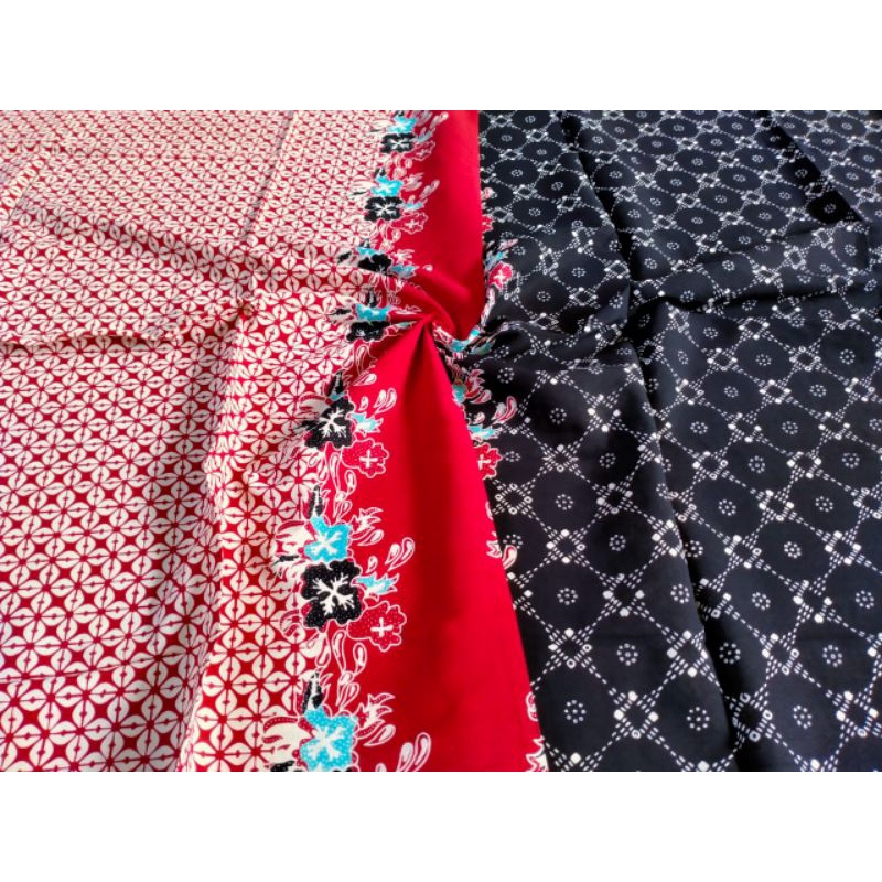 Kain Batik Solo motif 3D hitam pink katun & paris