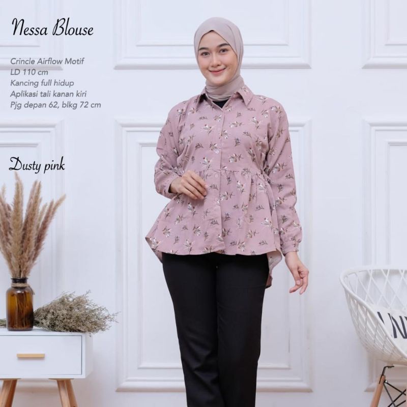 Blouse Crincle Motif Bunga Allsize  -NESSA BLOUSE //JF526