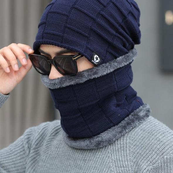 Set Topi Kupluk Tebal Bulu Rajut Scarf Hat Kupluk Bintang Satu Set - Hitam