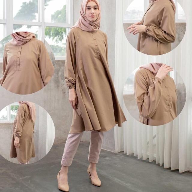 baju Tunik Remaja polos putih Long Tunik Tunik Rayon Fathin basic - mocca, M