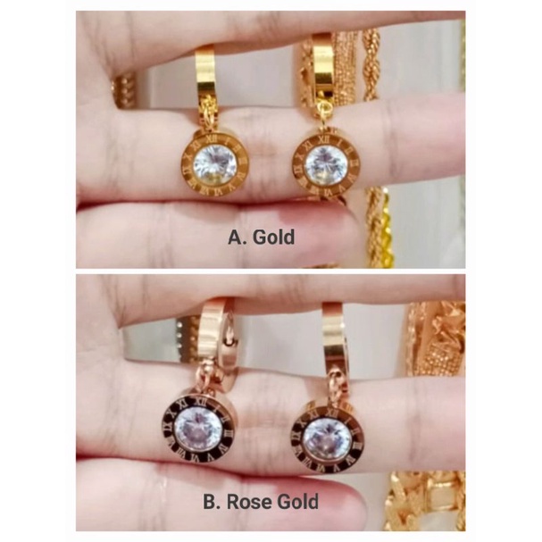 VJJ014. Anting jepit Titanium dewasa model Bulgari mata satu