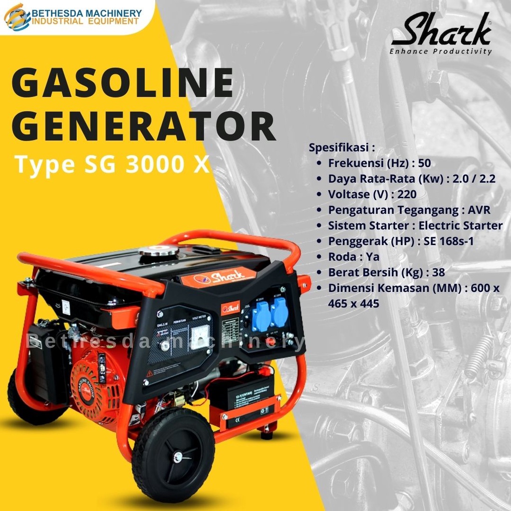 Genset Shark SG 3000X - Generator 2000 Watt / 2Kw Gasoline Starter
