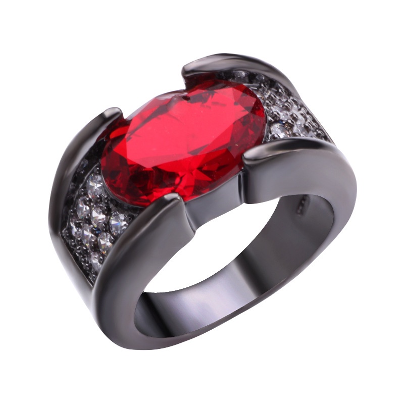 Ruby Black Gold Set Zircon Layer Geometric Punk Ring Perhiasan Mode Pria dan Wanita
