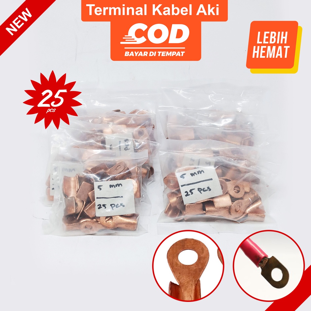 Skun Terminal Kabel Aki Tembaga 5 mm [25 PCS] Sekun Mata Ayam Tembaga Skun Massa Ring OT Bulat skun 