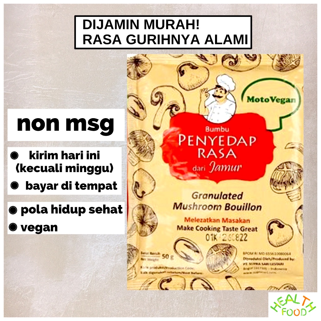 kaldu jamur non msg penyedap rasa non msg kaldu non msg kaldu jamur motovegan renceng saset 50g
