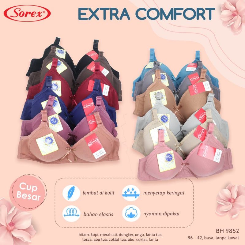 K542 - BRA WANITA SOREX TANPA KAWAT BUSA TIPIS CUP A/B SIZE 36 - 42 EXTRA COMFORT