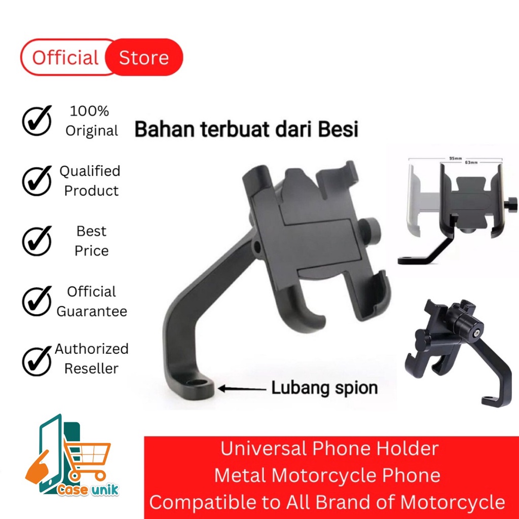 Holder Hp Motor Full Besi aluminium di Spion Motor Universal CS4954