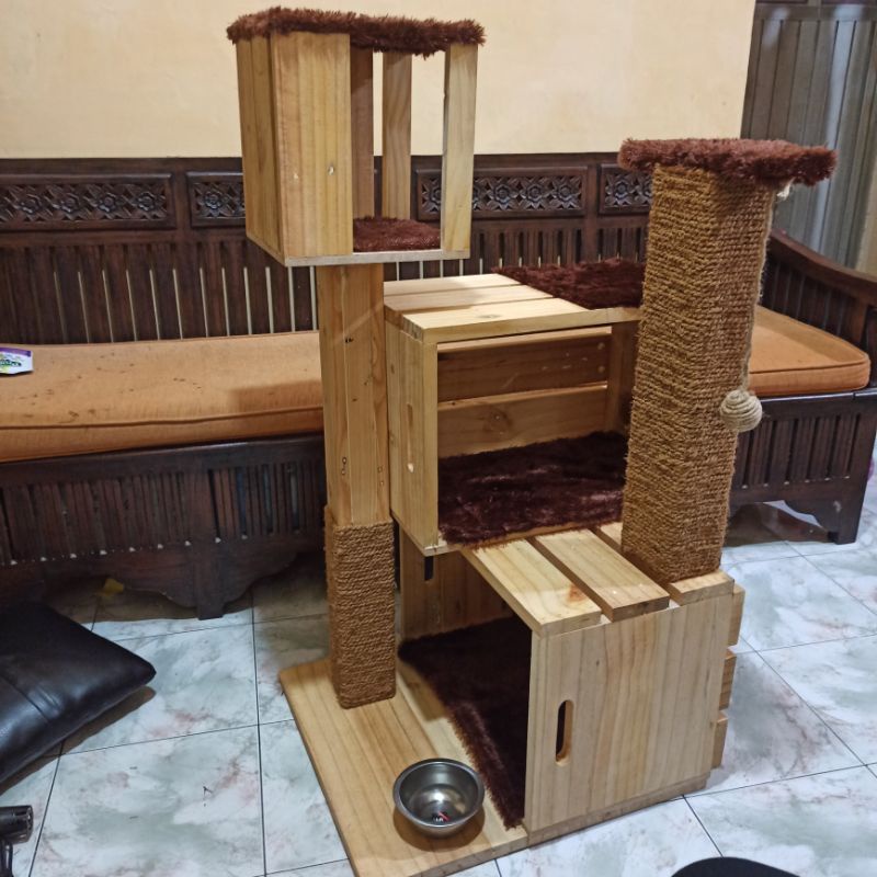 cat playground cat tree rumah Kucing kayu jati belanda