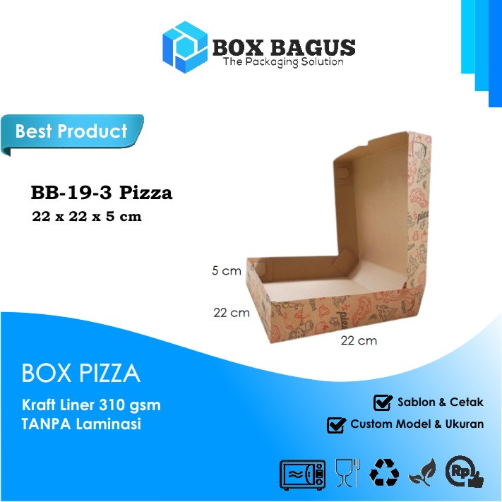 (PIZZA) BOX DUS 22x22x5 KRAFT 310 GSM - KOTAK HAMPERS ROTI KUE