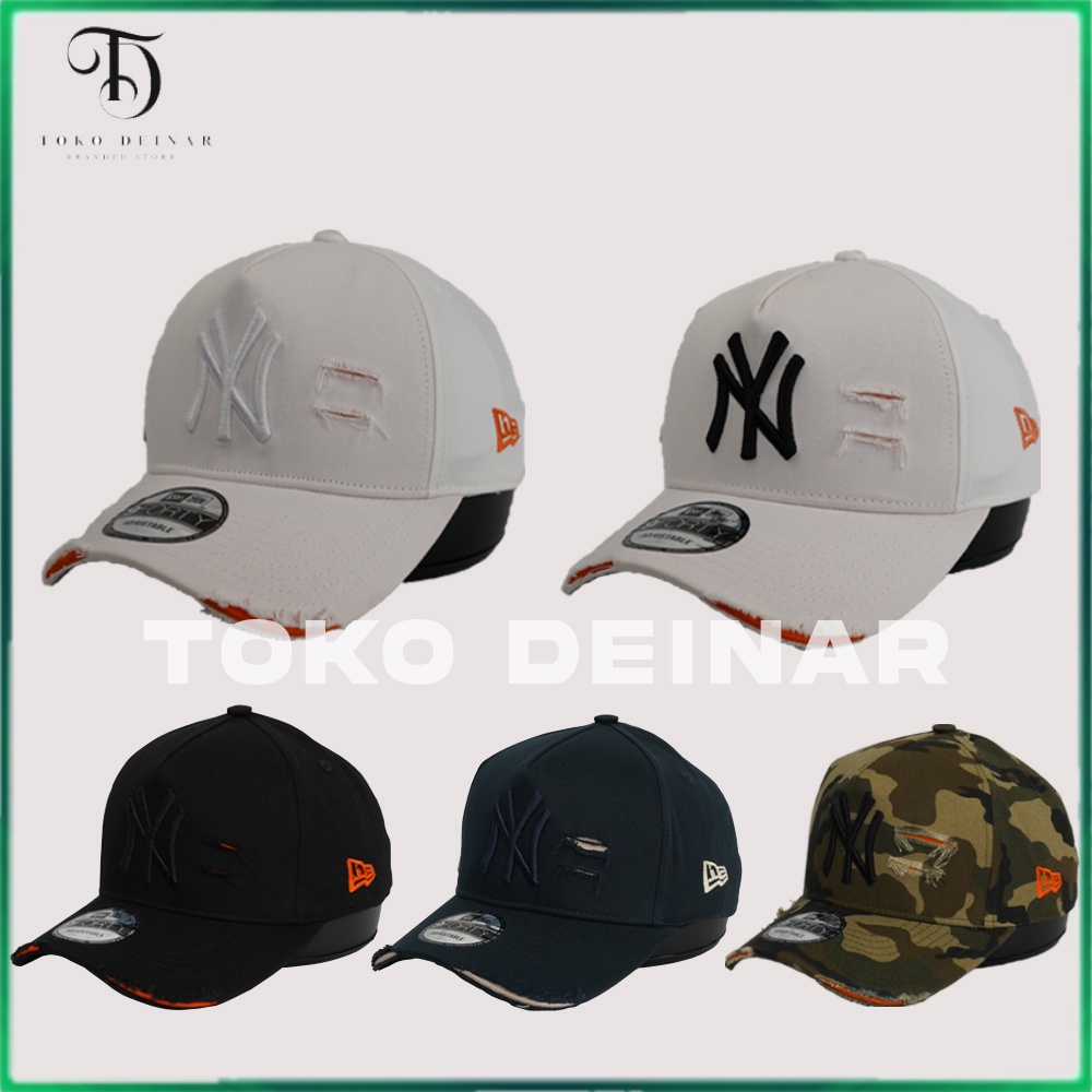 Topi Baseball Hat Damage Ripped Sobek NY New York Yankees , Topi Bisbol MLB NBA Cap Loreng Camo, Bir