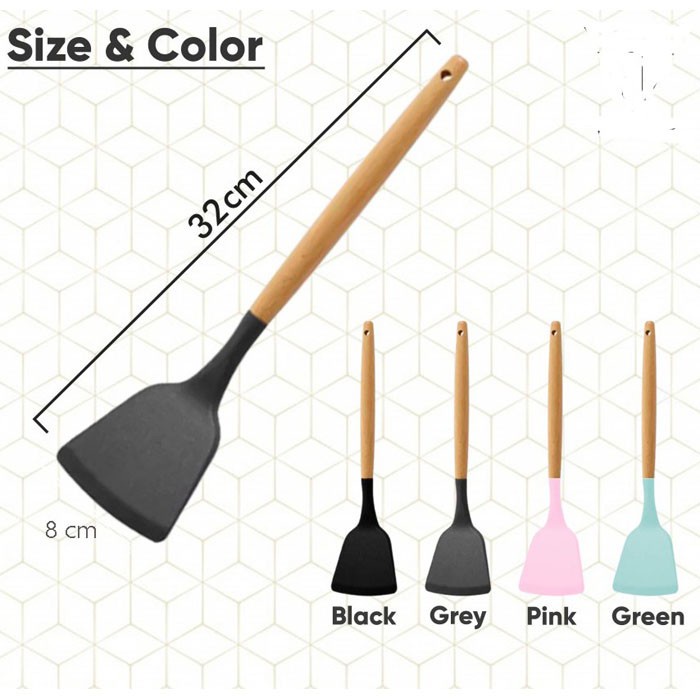 Spatula Gagang Kayu sutil Silikon