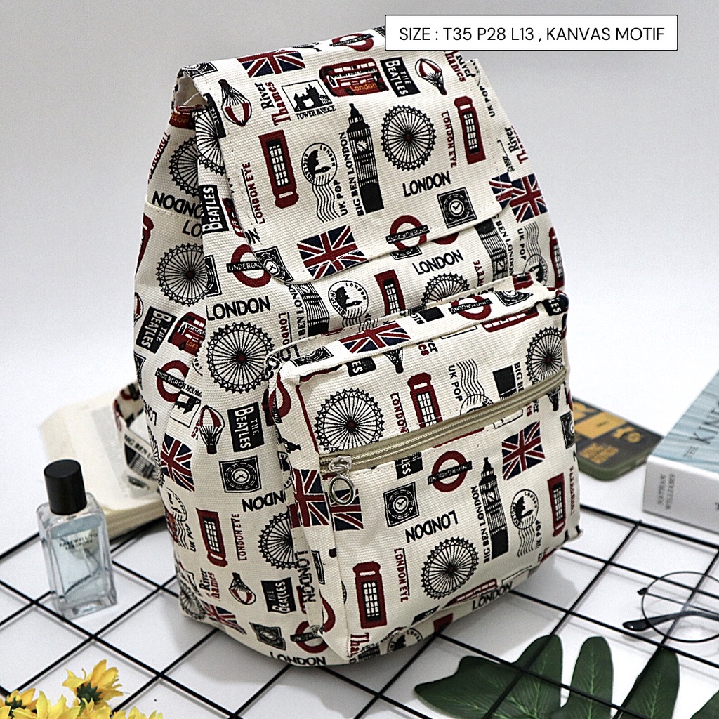 Ransel Kanvas Wanita Travel Multi-fungsional Tali Serut Ransel Siswa Campus Style banyak motif Warna-Motif 121