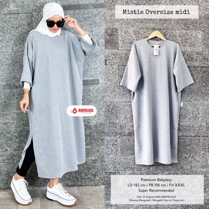 MISTIE OVERSIZE MIDI BY MARVELOUS / TUNIK MUSLIMAH POLOS / Midi dress polosan rekomended