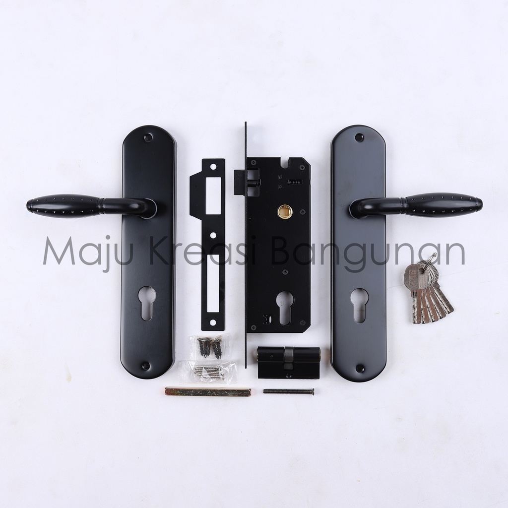 Handle Pintu Set Soligen L9001B Kunci Rumah Ukuran Besar Gagang Granat Set 3 Anak Kunci Handel L9001 Hitam Silver