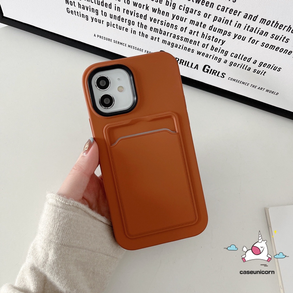 3 in 1 Soft Case Silikon Warna Permen Macaron Dengan Holder Kartu Untuk iPhone 11 12 13 14 Pro MAX 6 6S 7 8 Plus XR X XS MAX SE 2020