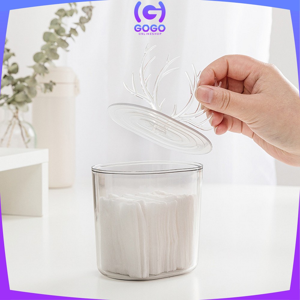 GOGO-C716 Tempat Kapas Akrilik Motif Tanduk Rusa Rak Kosmetik Kotak Penyimpanan Serbaguna / Tempat Cotton Bud Tusuk Gigi Kotak Perhiasan Acrylic Multifungsi
