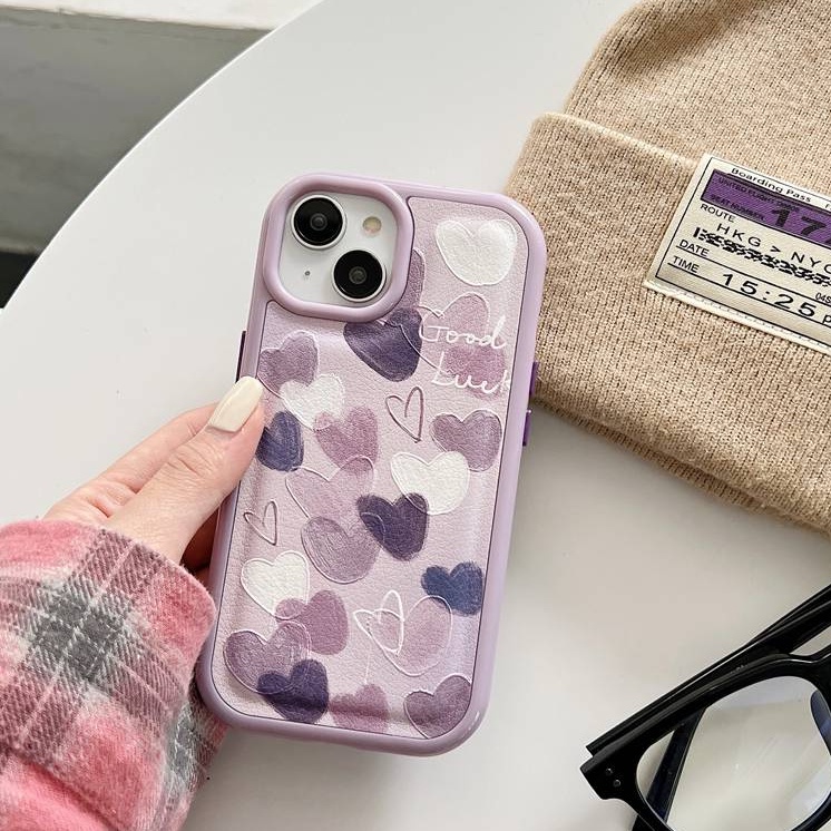 Leather Case HP IPhone 11 12 13 14 Pro Max 14 Plus iPhone XR XS Max Anti falling Casing iPHONE 13 Pink Purple Love Heart Cover Girl Women Pretty Ins