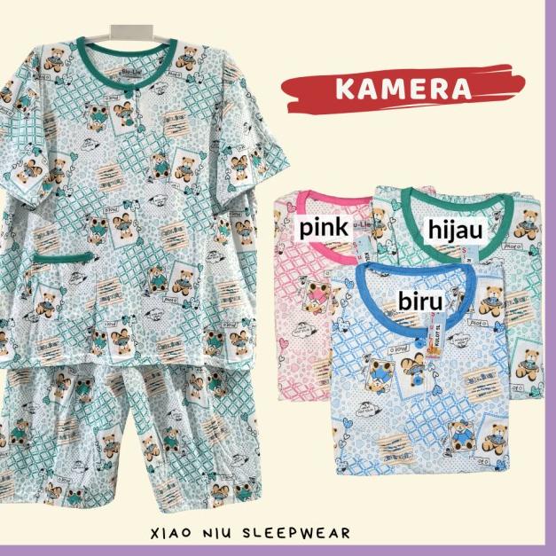 Setelan Baju Tidur Kaos Jumbo Celana Pendek Siu Lie - Kulot Candy, Biru