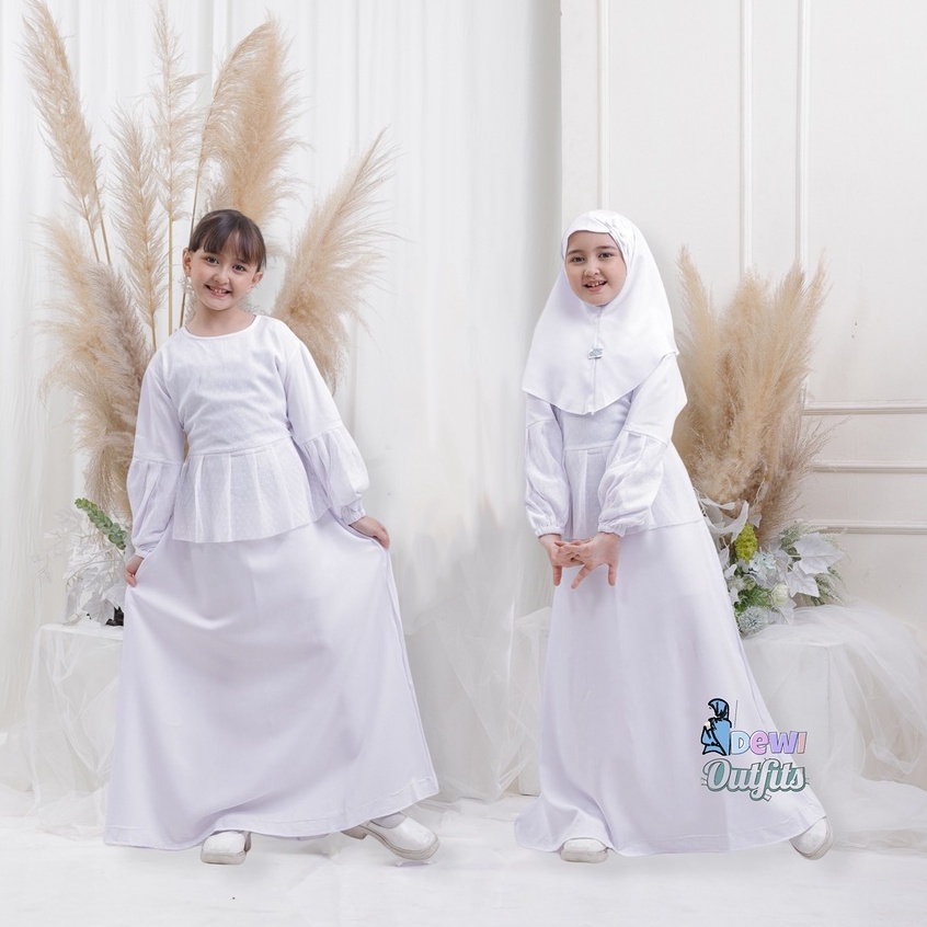 Gamis Putih Anak Mix Tile Dot Real Pict Baju Putih Anak Tanggung Plus Kedudung Baju Muslim Anak Pere