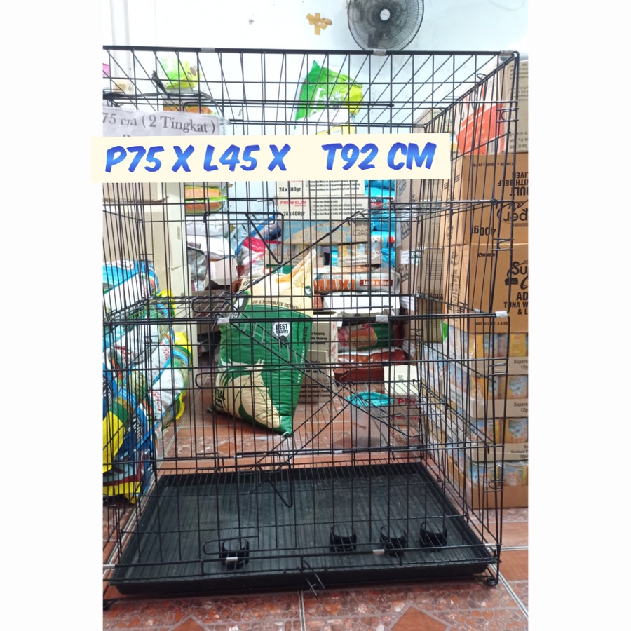 Kandang Lipat kucing anjing 75 cm kandang besi 3 tingkat Roda