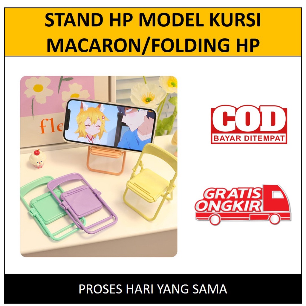 Folding Stand HP Kursi Macaron Sandaran HP Holder HP Kursi Lipat Folding Chair Stand Holder Handphone Universal Phone Holder Kursi Macaron