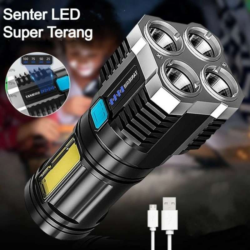 Senter L19 LED 4 Mata COB Super Terang Portable 3 Mode Lampu Hiking Camping USB Lamp Rechargeable