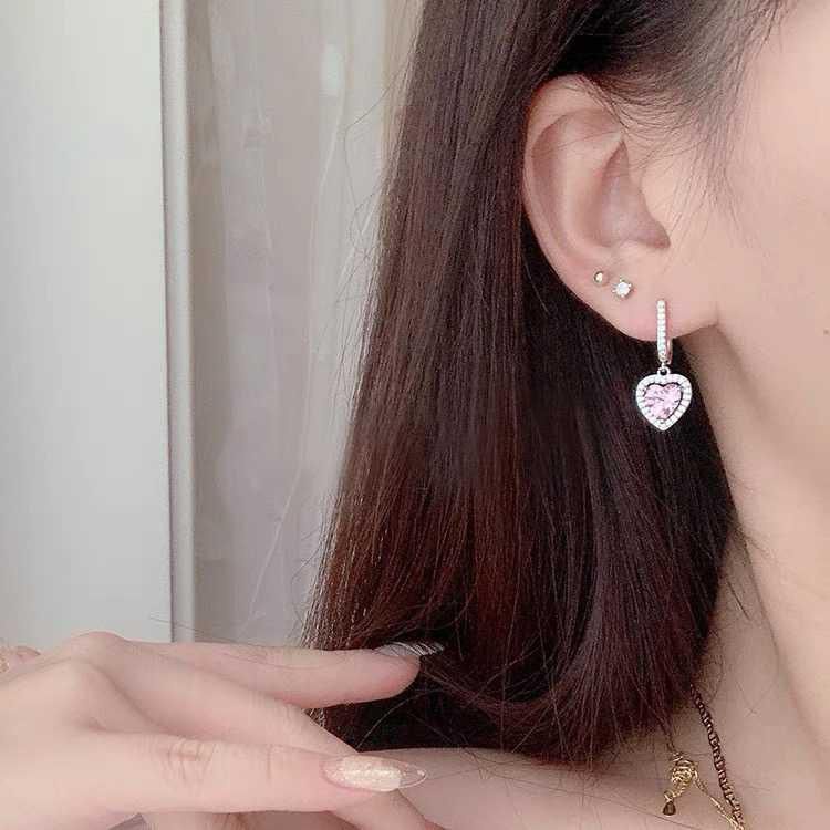 Barbie Anting 925 Silver Shiny Pink Cubic Zirconia Bentuk Hati Untuk Wanita