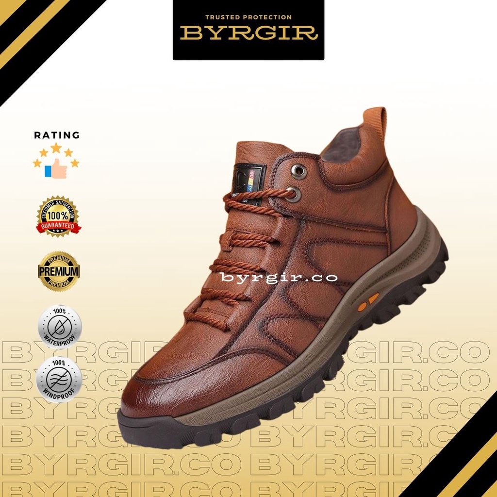 BYRGIR Sepatu Casual Pria Kulit Sneaker Trekking Sport Fashion Safety Boots Kerja Keren