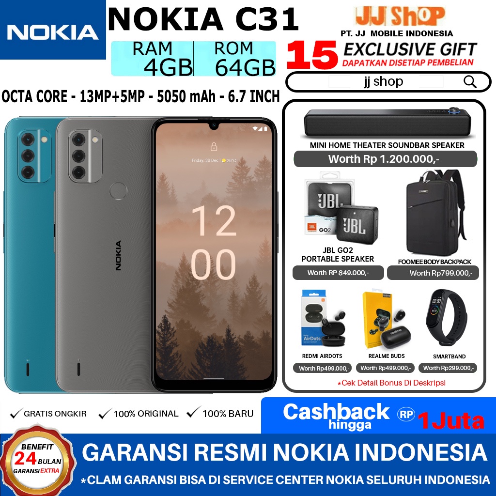 [new!] NOKIA C31 4/64 GB RAM 4GB ROM 64GB GARANSI RESMI