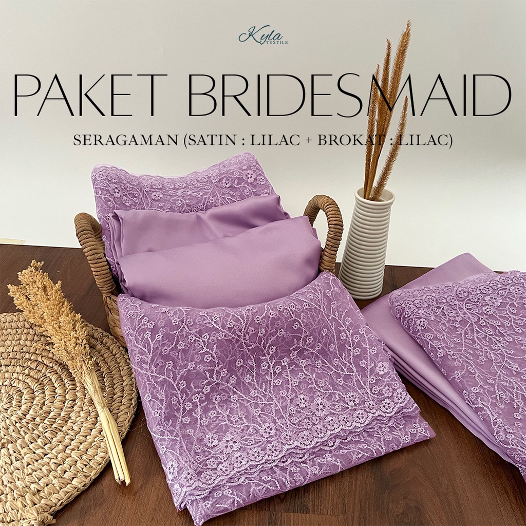 PAKET KAIN BRIDESMAID PREMIUM LENGKAP SATIN KEBAYA BROKAT WARNA LILAC