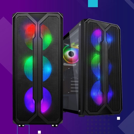 PC Case Casing Cube Gaming Aria Free 3 Fan RGB ATX Gaming Case Komputer ARGB LED