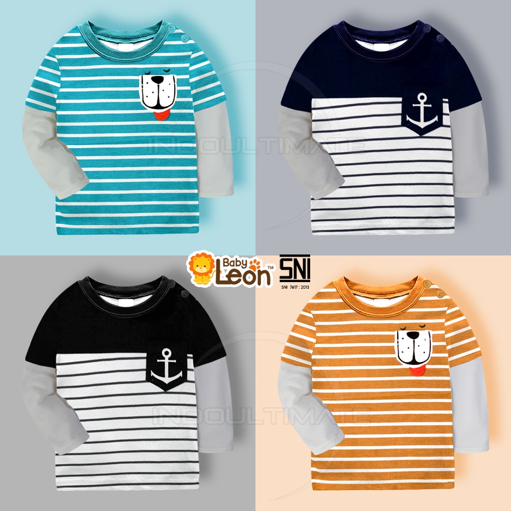 Kaos Anak Bayi Lengan Panjang Laki Laki 0-1th BABY LEON Baju Bayi Atasan Anak Baru Lahir 3 Bulan 6 Bulan 1 Tahun Laki Laki cowok Baju Tidur Piyama Anak Bayi ATP-11