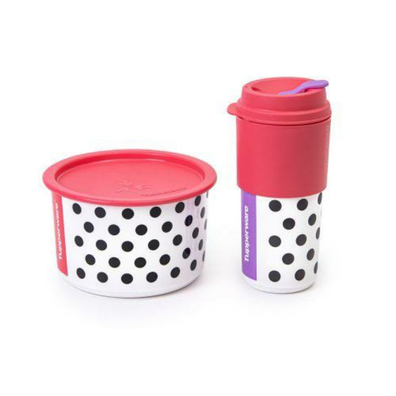 BIG SALE !!! POLKADOT SET TUPPERWARE ORIGINAL - READY WARNA PINK - SET DENGAN MUG KOPI - PREMIUM
