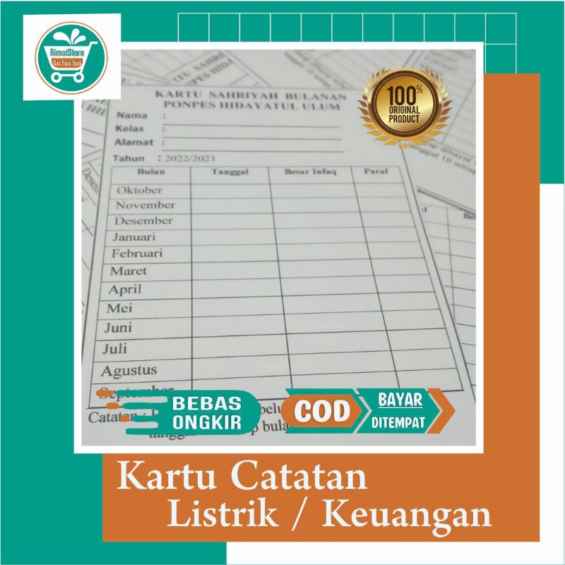 

Kartu Sahriah Kartu catatan Listrik