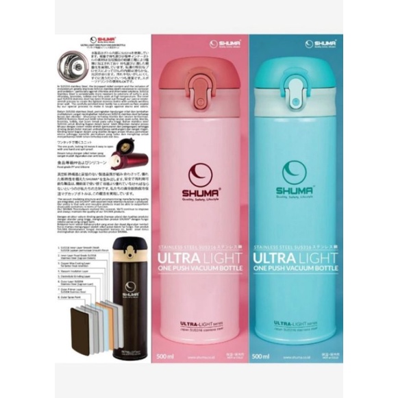 TERMOS AIR PANAS SUS316 / TERMOS SHUMA ULTRALIGHT ONE PUSH VACUUM BOTTLE 400 ML